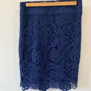 Blue lace pencil skirt